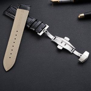 Buckle Watch Band Lizard Pattern Strap Soft Double-button Butterfly Alligator-skin Pattern Leather Metal Buckle Pin Buck