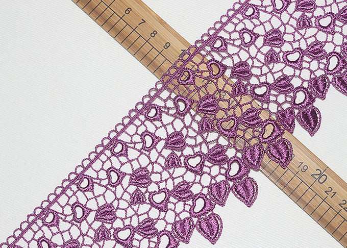Pink Guipure Lace Ribbon Embroidery Fabric With Heart - Shaped / African Cord Lace