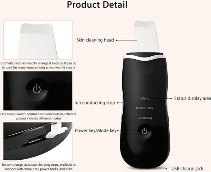 OEM Ultrasonic Skin Scrubber Skin Peeling Ultrasonic Face Pore Cleaner