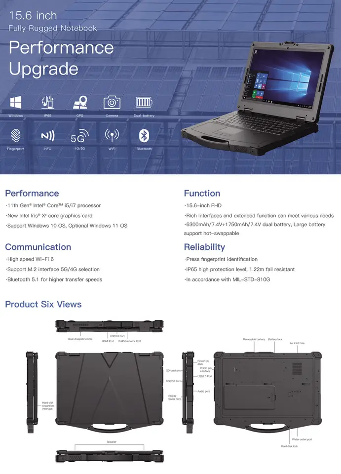 15.6 Dual Battery Rugged Laptop Computers Industrial