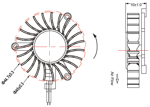 5V 12V Frameless PC Fans , 5010 45x10mm Computer Blower Fan 21-30dBA