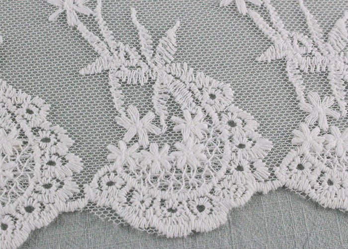 19 CM Floral Embroidered Lace Trim With Scallop Edge For Dress By OEKO - TEX