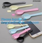 Eco friendly reusable dinner bamboo cutlery set for Travelling,Cartoon Handle