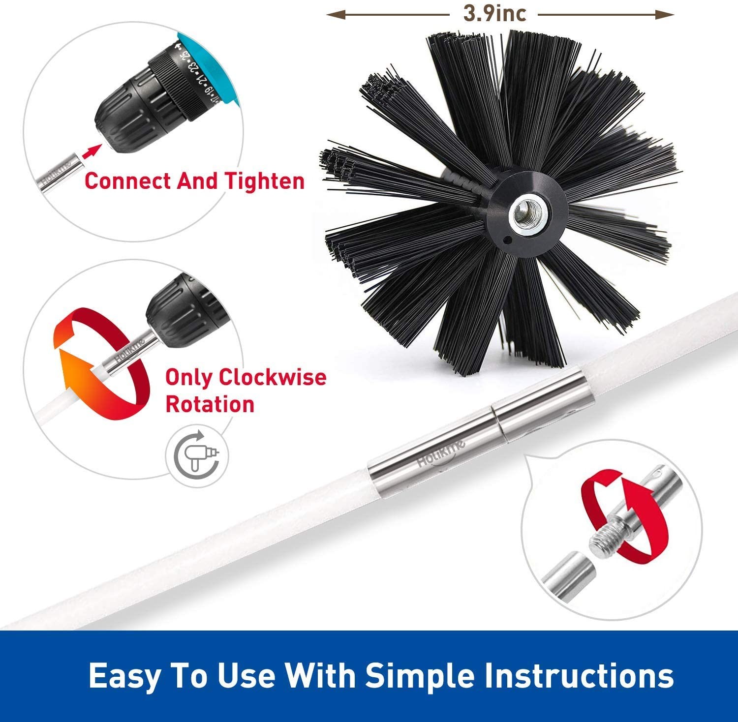 Nylon 1.3KG Chimney Cleaning Brush 40 Feet Flexible Dryer Vent Cleaning Brush