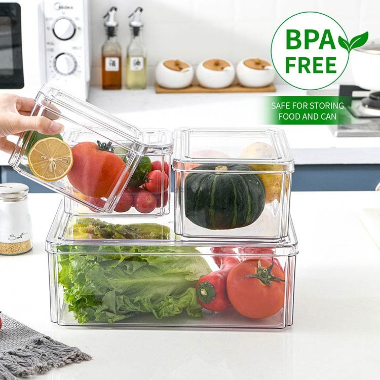 4 Pcs Stackable Plastic Clear Fridge Organizer Set Kitchen Food Storage