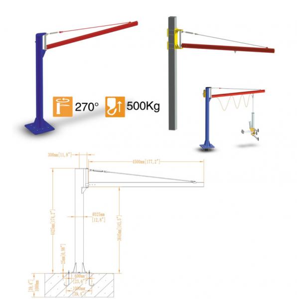 Four Glass Suckers Column Jib Crane 4m Vacuum Hoist Lifting Systems