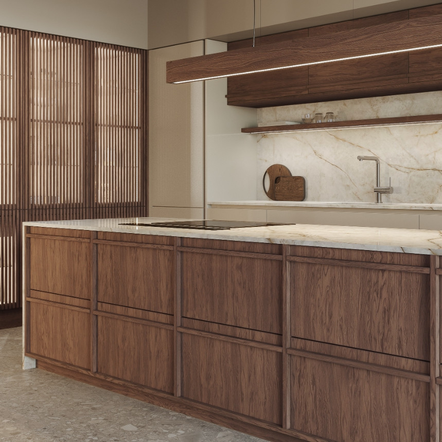 Classic Wood Kitchen Cabinet Affordable Price Customized Wood Grain Villa Kitchen Cabinet