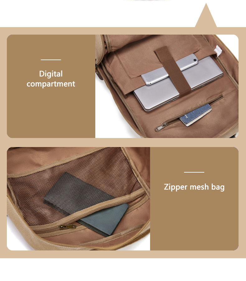 56-77Litre Vintage Canvas Laptop Backpack Khaki Color Waterproofing