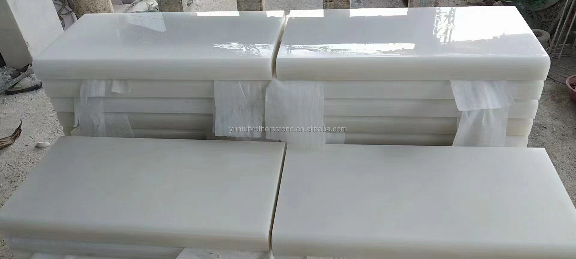 Custom Modern White Onyx Marble Slab for Staircase Dining Table Fireplace Stove Stone