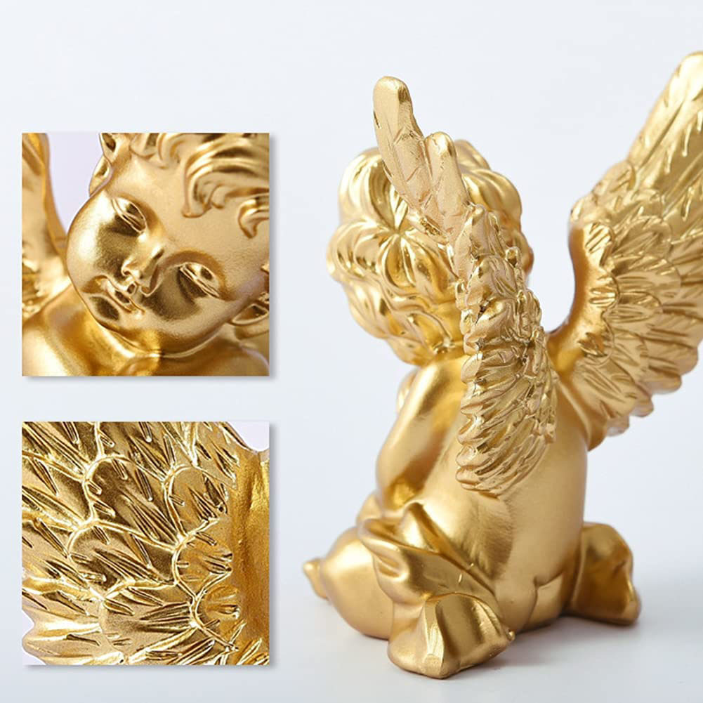Finished Goods Garden Miniature Gold 2pcs Cherub Resin Statue Angel Figure Decorative