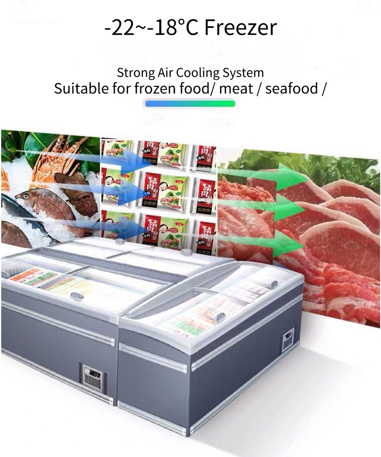 Soundless 500L Glass Top Island Freezer , Sliding Chest Freezer Supermarket