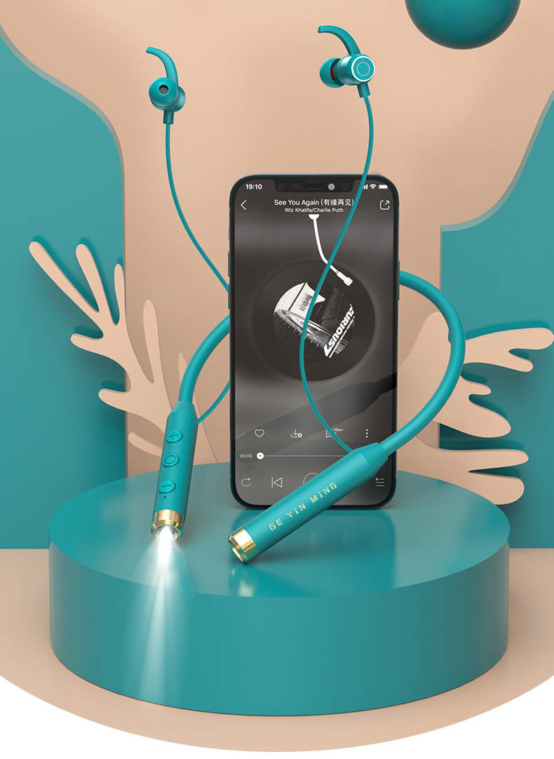 Bluetooth Neckband Earphones With 70H Playing Flashlight TF Card Model