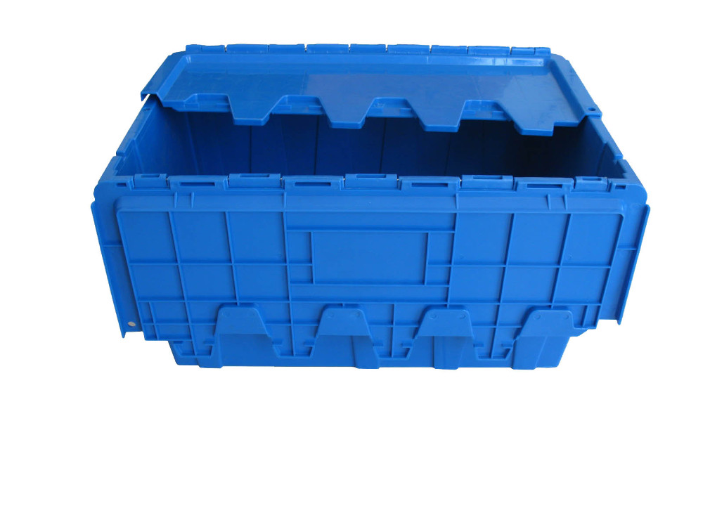 Big blue shipping box attached lid storage container wholesale Plastic Tote