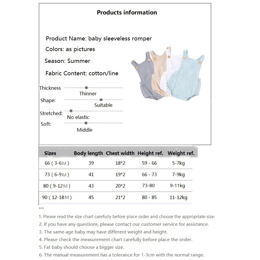 Custom Cotton Line Baby Clothes Baby Girls Romper Onesie Sleeveless Soft Clothes Baby Bodysuit