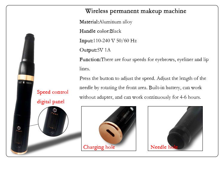 Low Noise Permanent Makeup Tattoo Pen Wireless Operation 4 Speeds For Eyebrow Eyeline , Lips