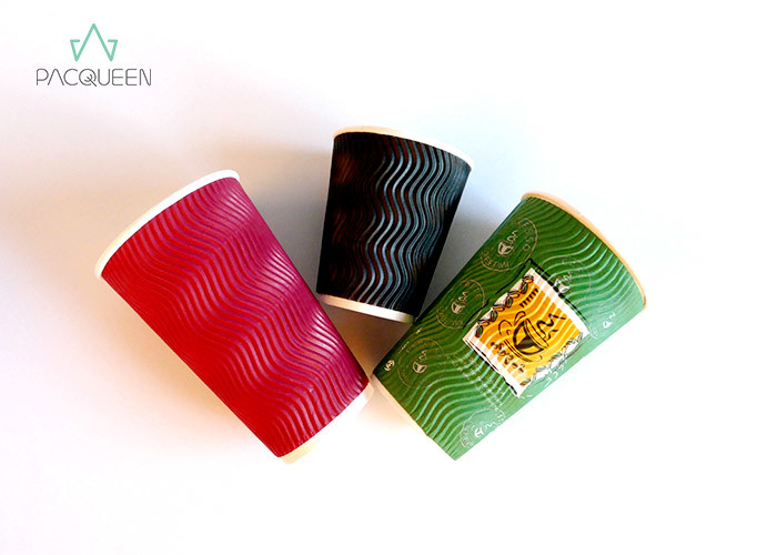 Leak Protection Sleeveless Ripple Paper Cups For Hot Drinks Eco Friendly