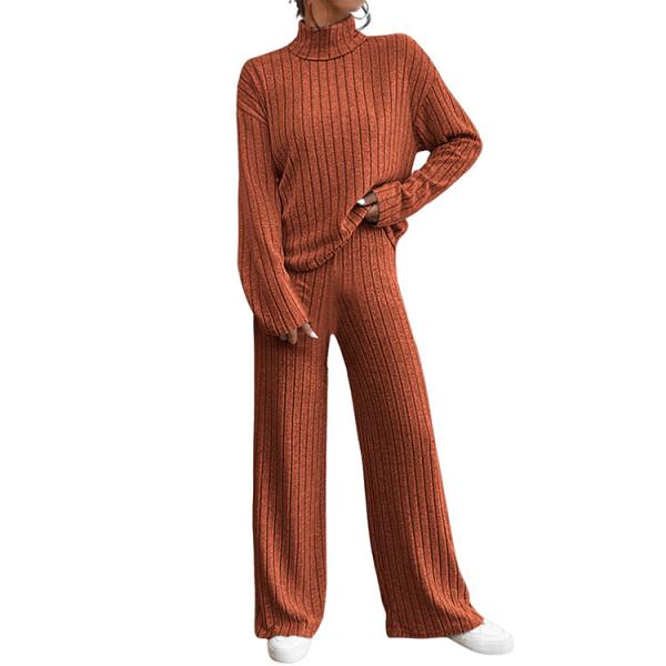 2024 Autumn and Winter Casual High Neck Knitted Long sleeved Sweater Set Women's Loose Pants Two Piece Set
