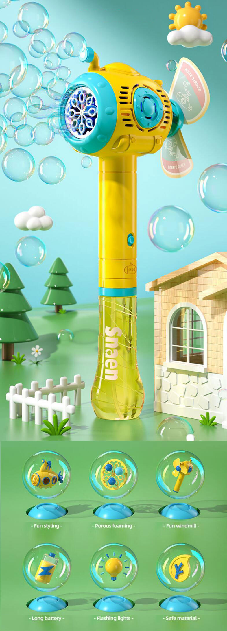 Light and Sound Musical Bubble Wand Bubbles for Kids Durable Automatic Blower Toys