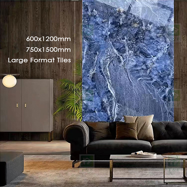 600x1200mm Porcelain Marble Slab Tile Hotel Blue Polished Ceramic Tile
