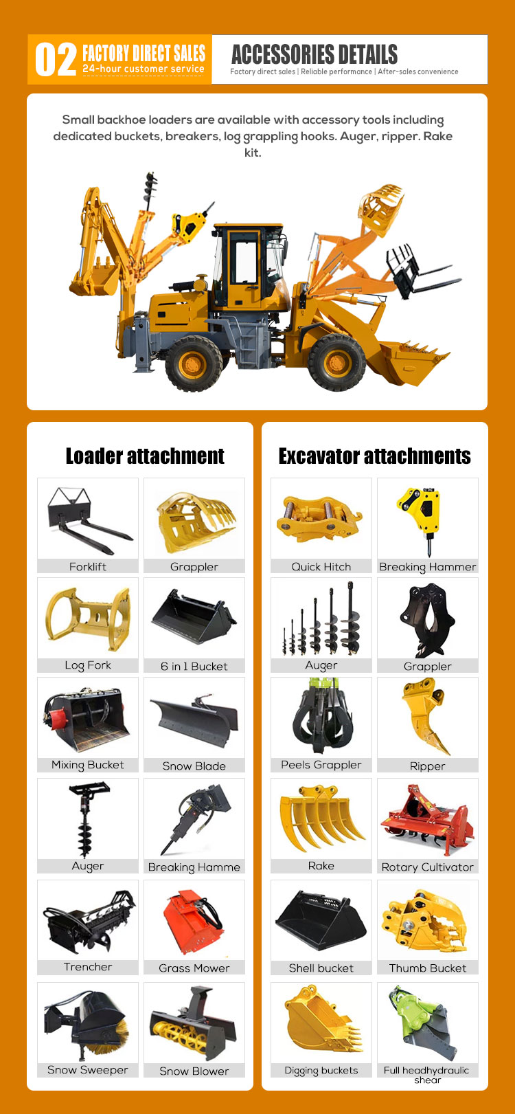 HQ-WZ-15-26 Backhoe Loader Multifunctional Backhoe Excavator With 500mm Wheel Distance