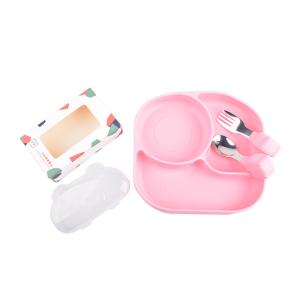 China OEM ODM Baby Silicone Feeding Set Plate Spoon Fork And Bowl Pink wholesale