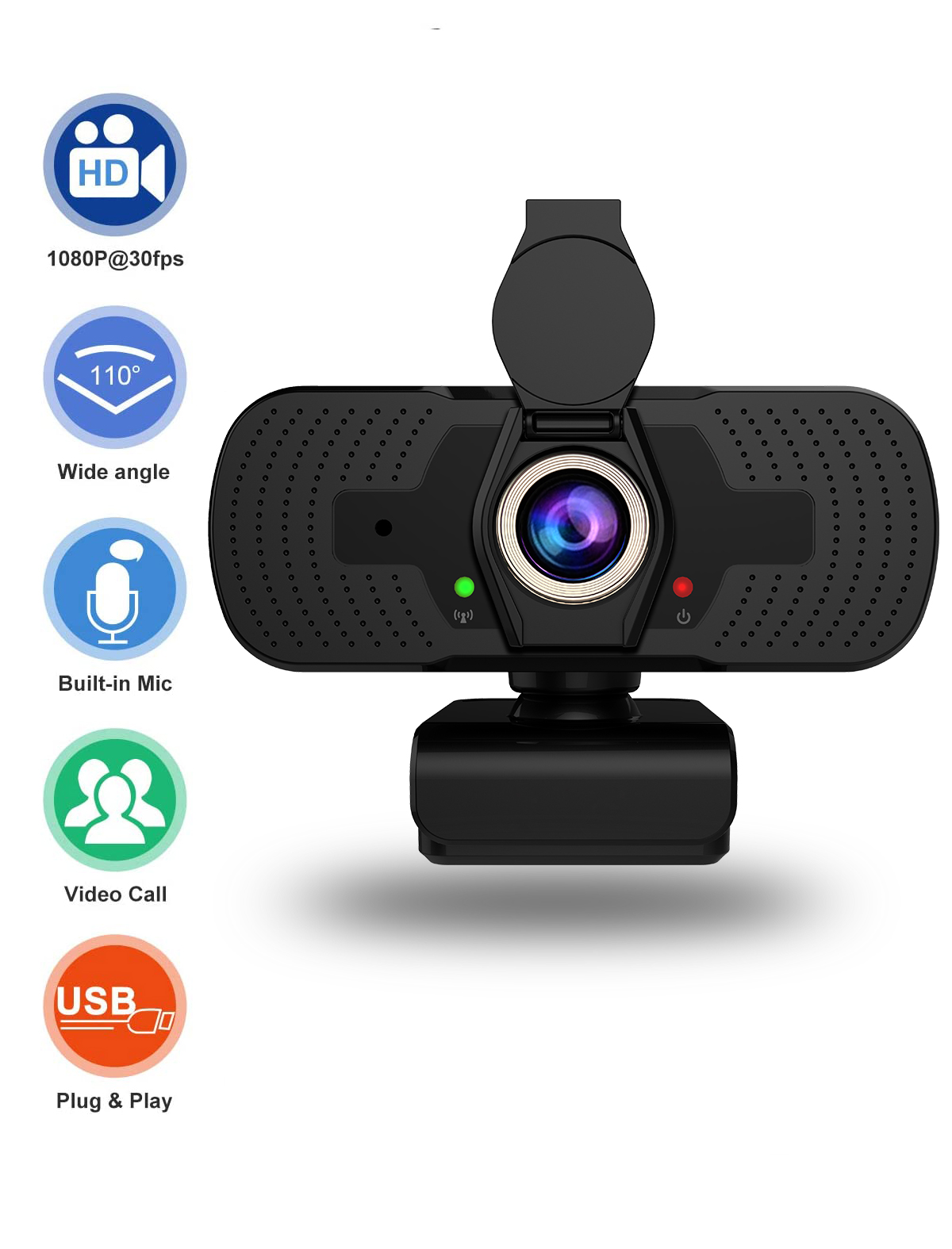 1080P USB 2.0 RoHS FHD Webcam With Privacy Cover And Microphone