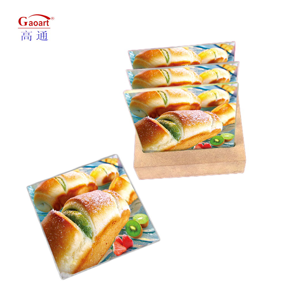 Tempered Square Bread Float Cut Blank Custom Shape Cutting Board with Wine Glass Coaster