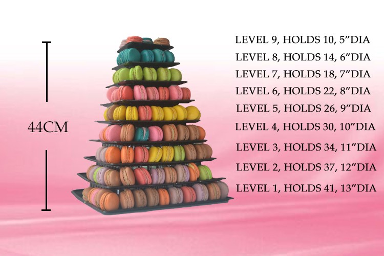 Black 9 Tier Blister Plastic Macaron Packaging Convenient Macarons Tower Stand