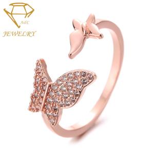 China AAA Cubic Zirconia Butterfly Ring Rose Gold Prong Setting wholesale