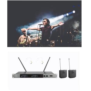 China UHF Dual-Channel Lavalier Wireless Microphone System with LCD Screen wholesale