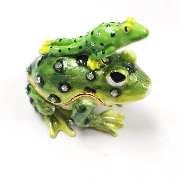 Golden plated enamel fashion frog pewter box macaron trinket box frog Mum and baby trinket box