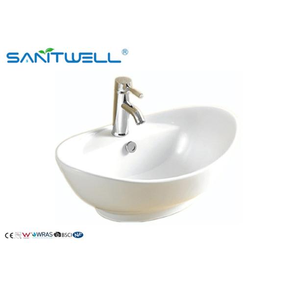 Bathroom Oval Ceramic Basin Ceramic Hand Wash Basin Self Cleaning Glaze 590 * 390 * 215mm