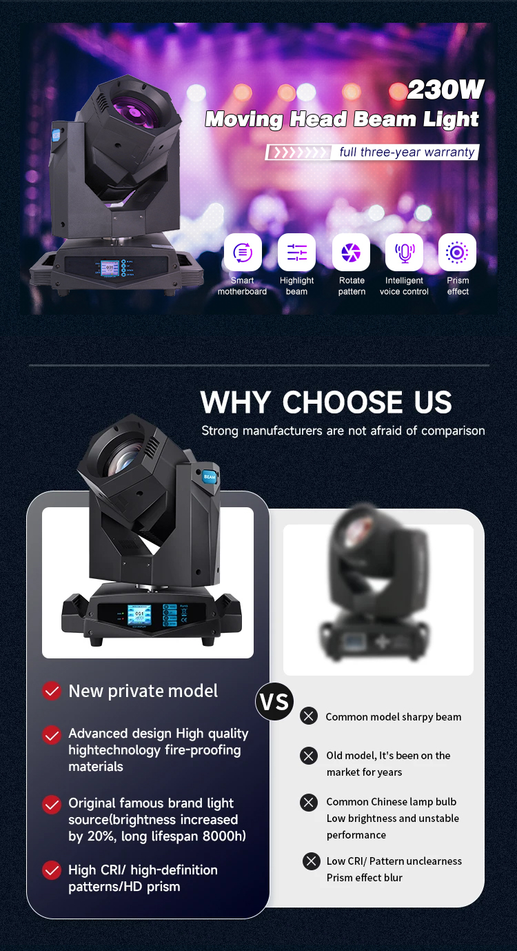 230W LED Moving Head Beam Stage Light BSW 230 Beam Spot Wash DJ Light for Performance