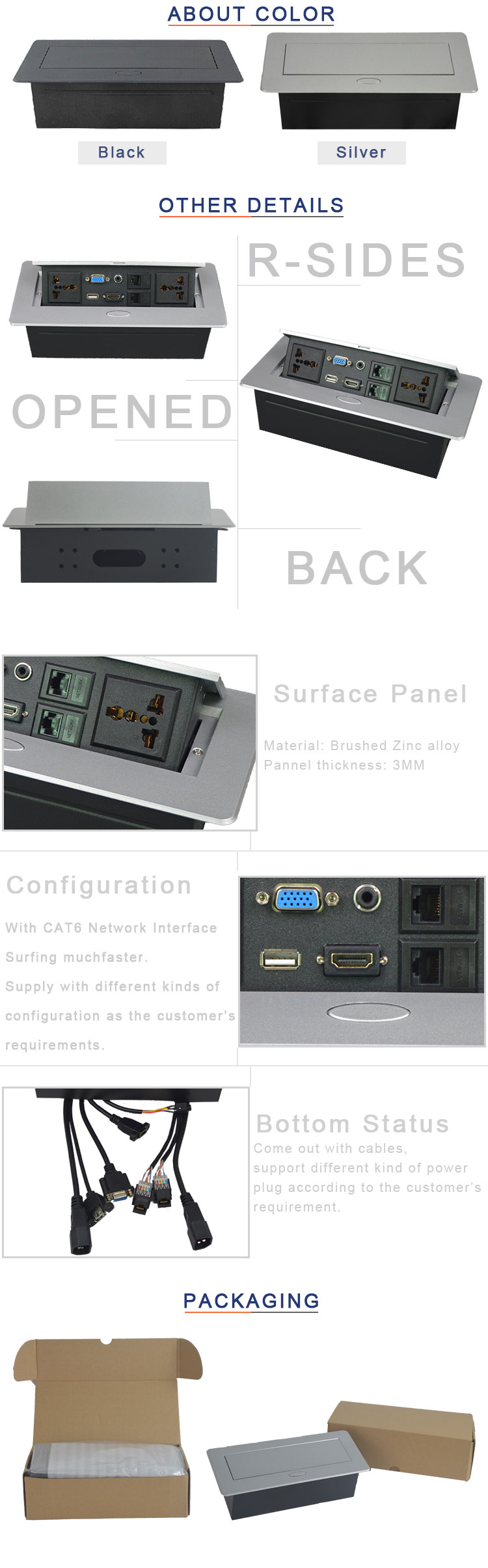 BNT Zinc alloy power and data hidden desk top socket