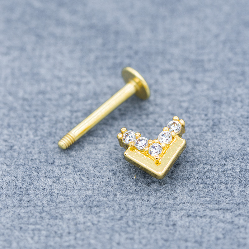 Clear Crystal Gems Labret Piercing Jewelry V Shape Labret Nose Stud 16ga 1.2mm