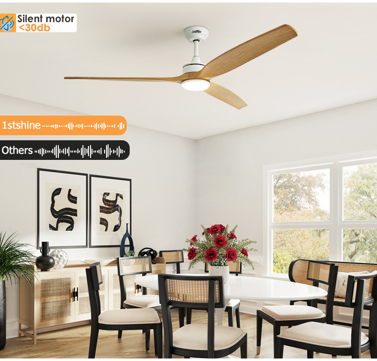 1stshine 60" Wooden Blades LED Ceiling Fan with F/R Function and Color Temperature CCT