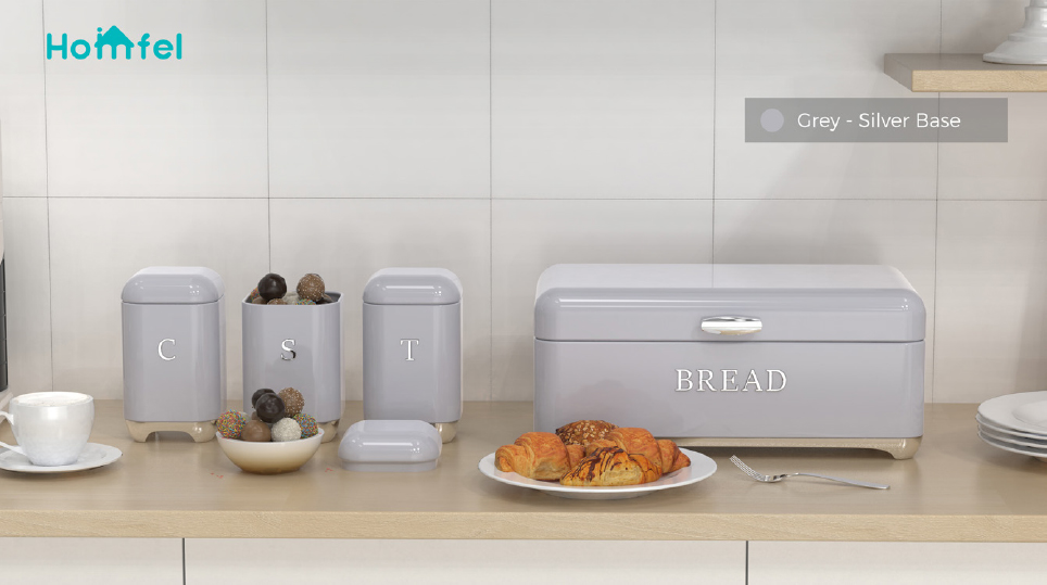 Storage Solution Crown Series Metal Bread Bin Set Tea Can Coffee Can Kitchen Storage Bread Containers Kitchen Organizer Can