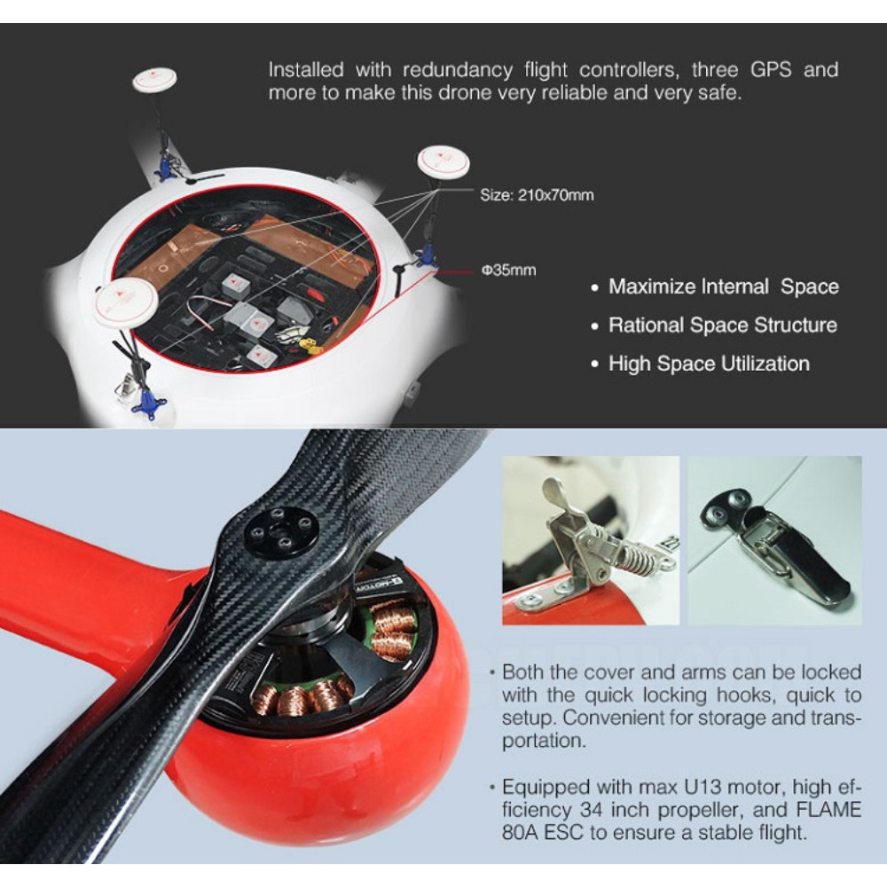Long Endurance Professional Heavy Duty Drones Six Rotor Carbon Fiber Shell HX160MP