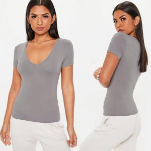 China Grey V Neck Fitted T Shirt Clothing Women wholesale