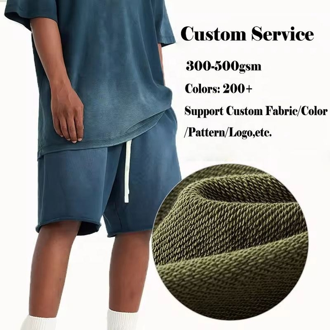 Custom Sun Faded Cotton French Terry Applique Patch Embroidery Distresses Vintage Acid Wash Shorts 1