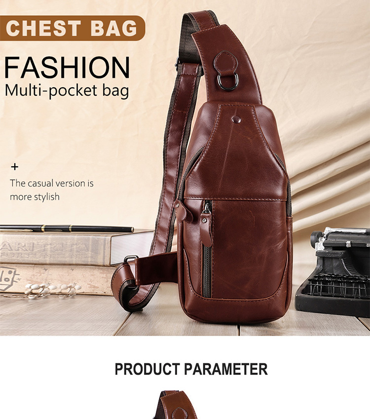 Comfortable and Durable Cowhide Leather Men's Cross Body Chest Bag for All Seasons