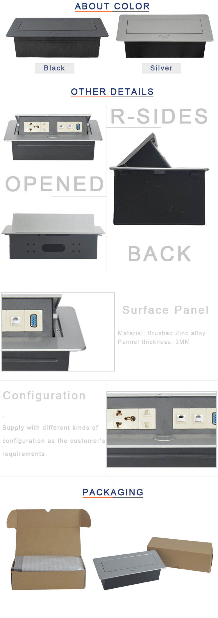 with 30cm cable length hidden type desktop conference table pop up power socket box