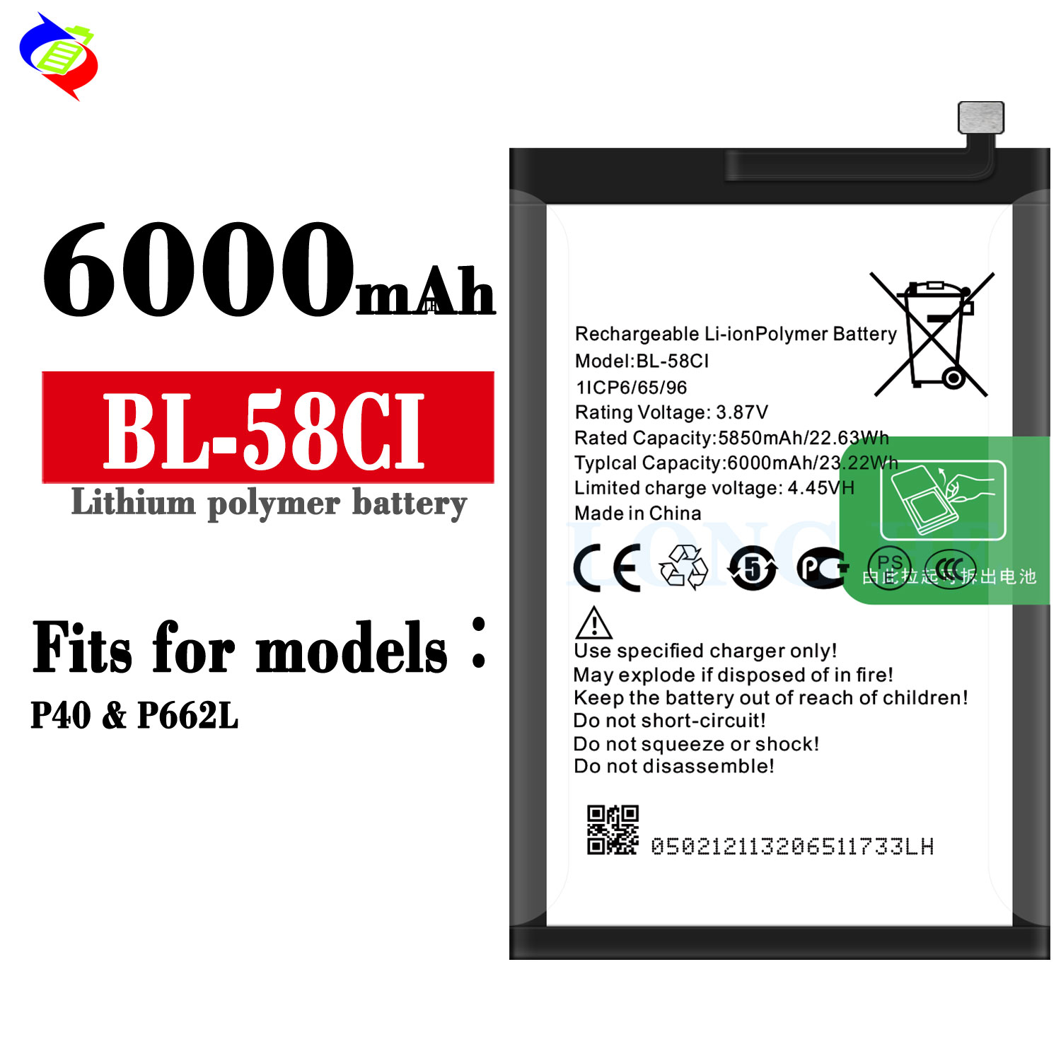 High Capacity 6000mAh Li-ion Polymer Battery BL-58CI for itel P40 P662L Original 100% Authentic