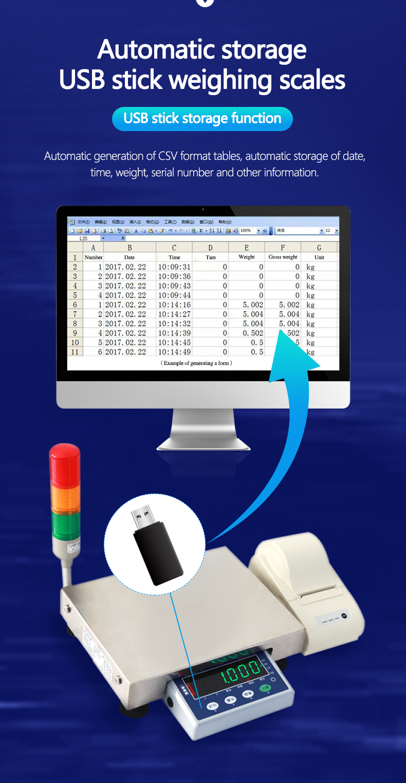 SOHE ATJP Printing Scales 30KG Bluetooth Print Tickets 3-Colour Alarm Light for Producer
