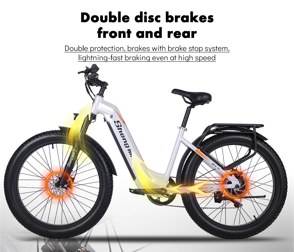 White 26 inch Electric Fat Tire Bike 7 Speed 48V 500W 17.5Ah Lithium Battery