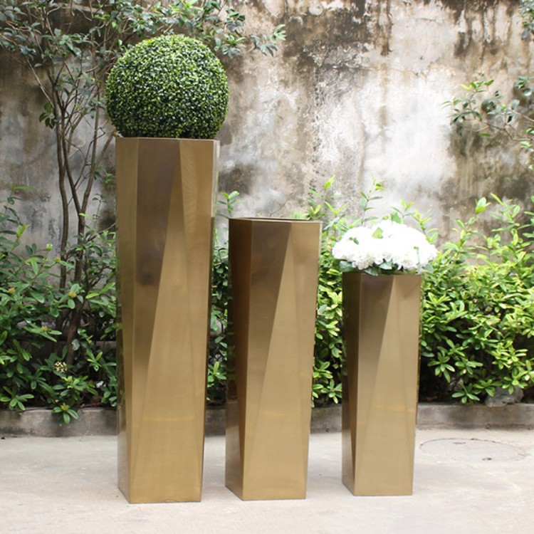 Luxury modern stainless steel planters and barrel mold flower pots
