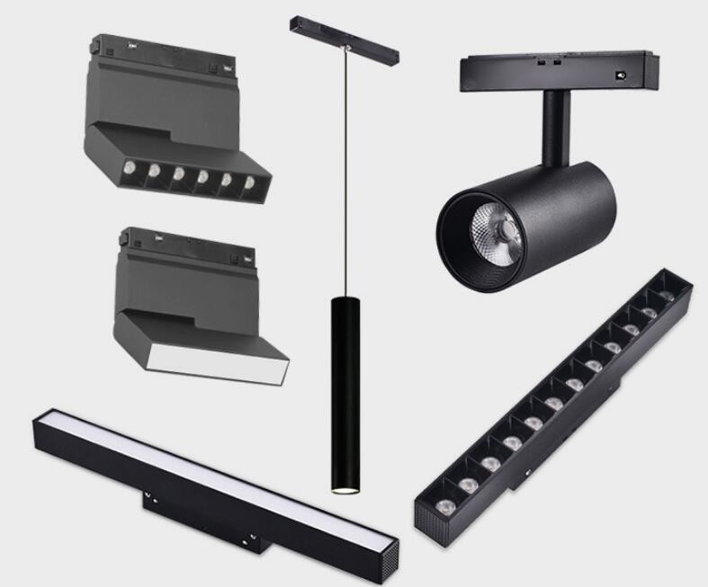 Commercial adjustable beam angle shop rail system zoomable linear rail track spotlight fixture led magnetic track light