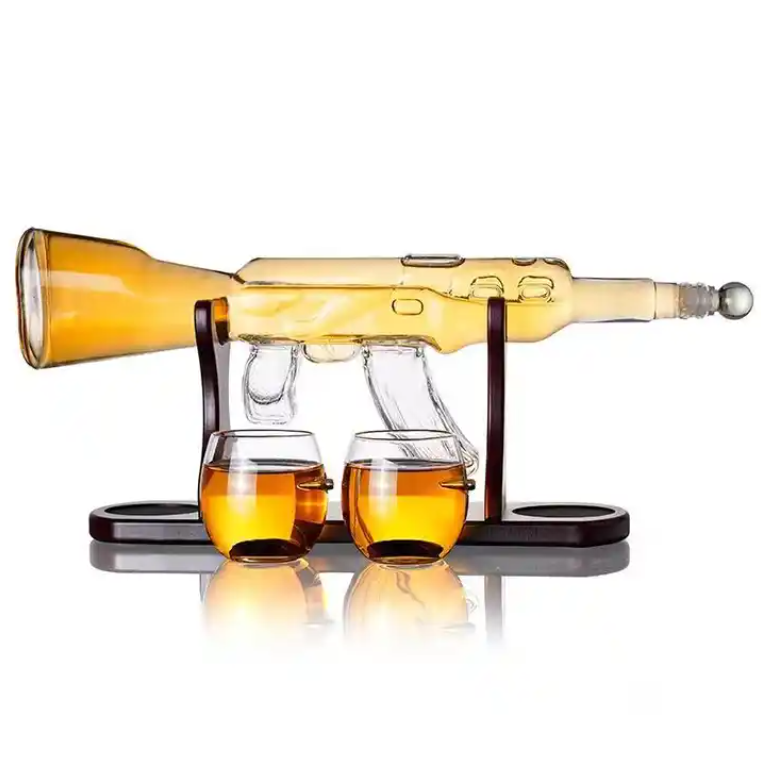 Glass Ak47 Whiskey Bottle Decanter Set With Lead Free Crystal Whiskey Dispenser