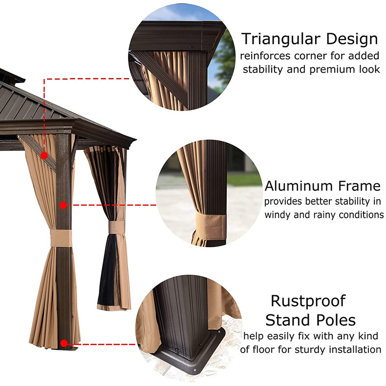 Outdoor Hardtop Gazebo Garden Modern Luxury Gazebos With Polycarbonate Roof