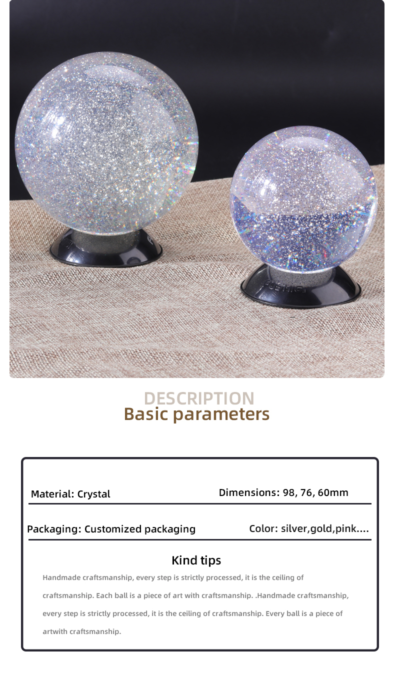 factory wholesale Decoration home glitter powder inside Acrylic Plastic resin crystal ball